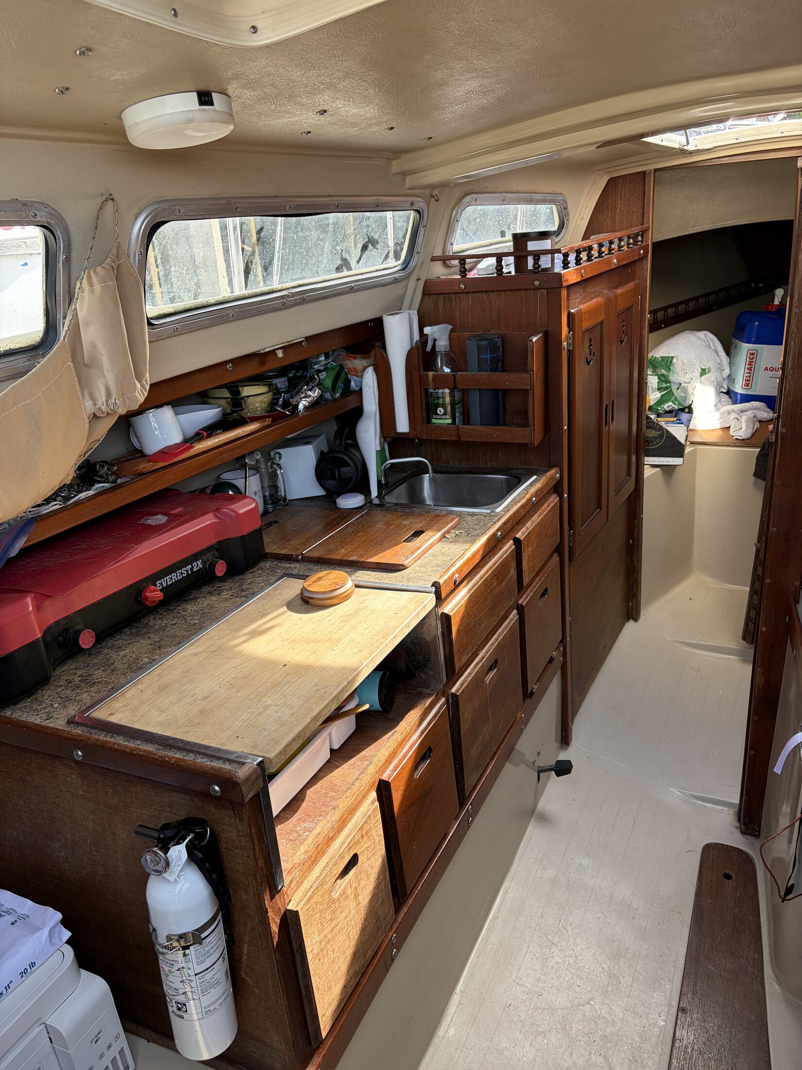 Galley cabinetry and companionway